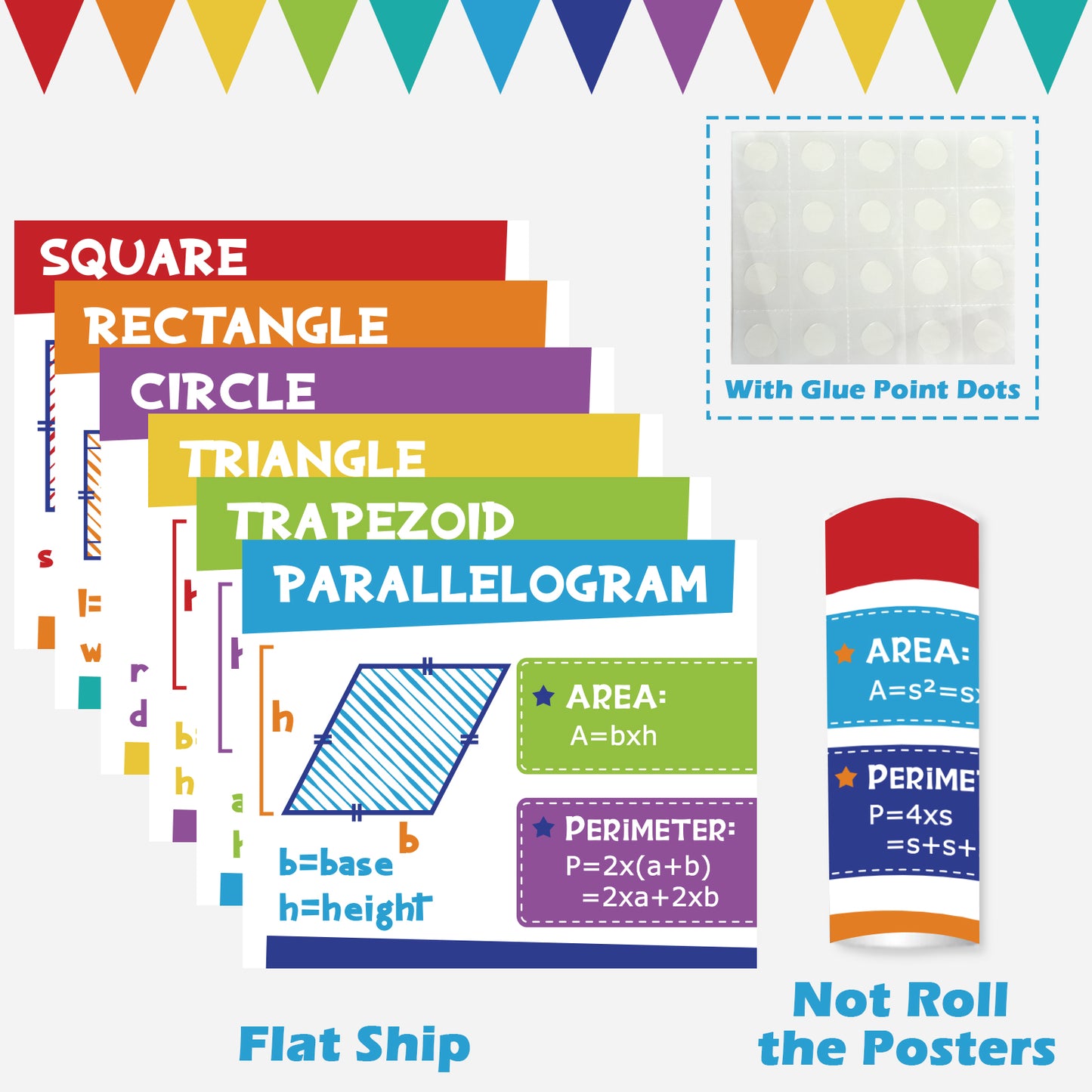 Educational Math Posters Area Perimeter Geometry Mathematics Classroom Banner Decorations