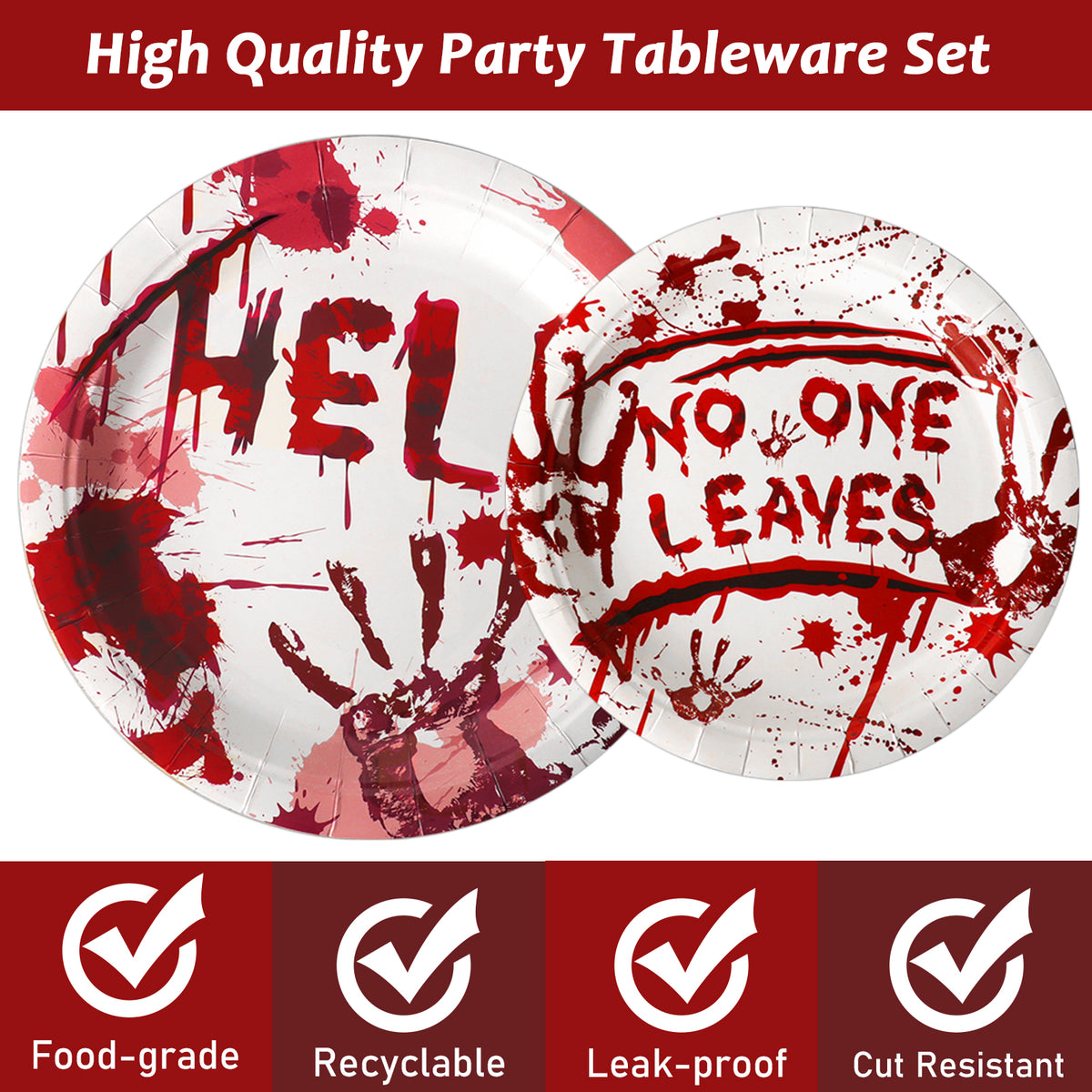 96 Pieces Bloody Good Time Party Tableware Set Paper Plates Napkins Forks for 24 Guests
