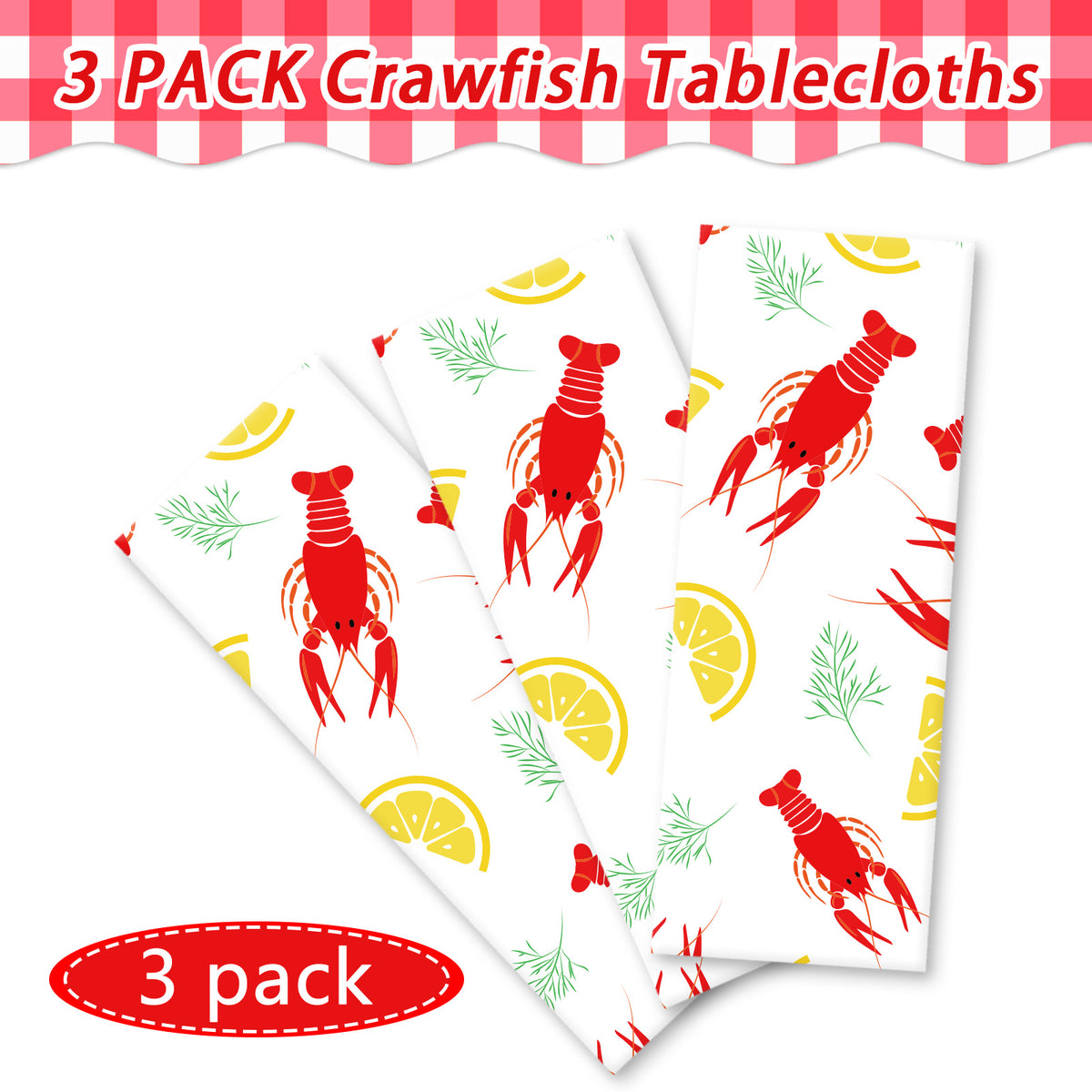 Crawfish Party Plastic Tablecloth,Set of 3