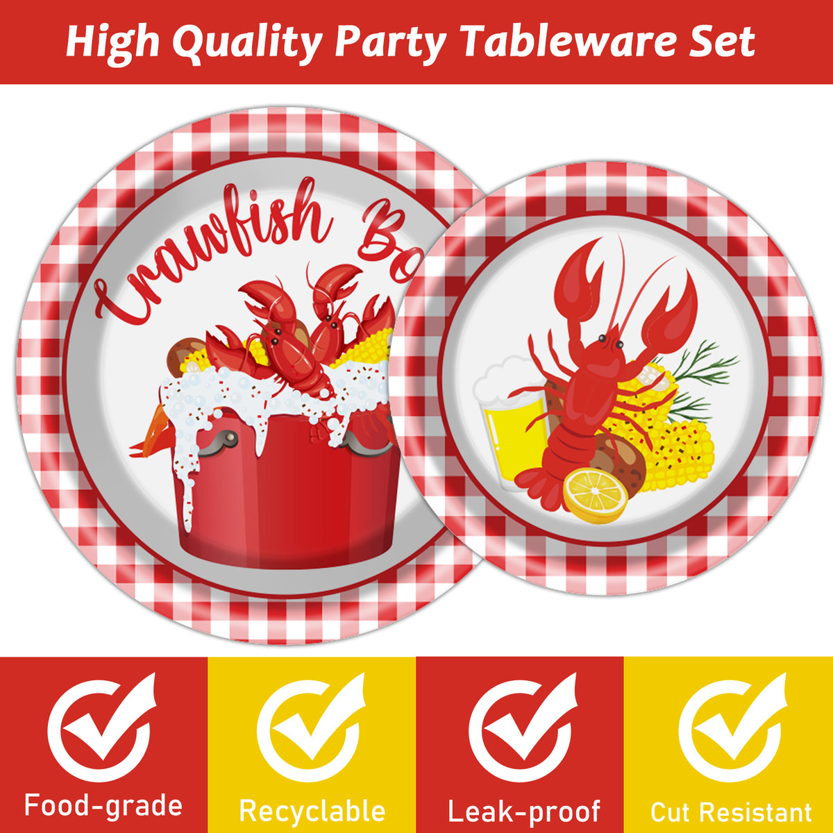 Crawfish Theme Party Supplies,Plates Napkins Forks Set of 96pcs