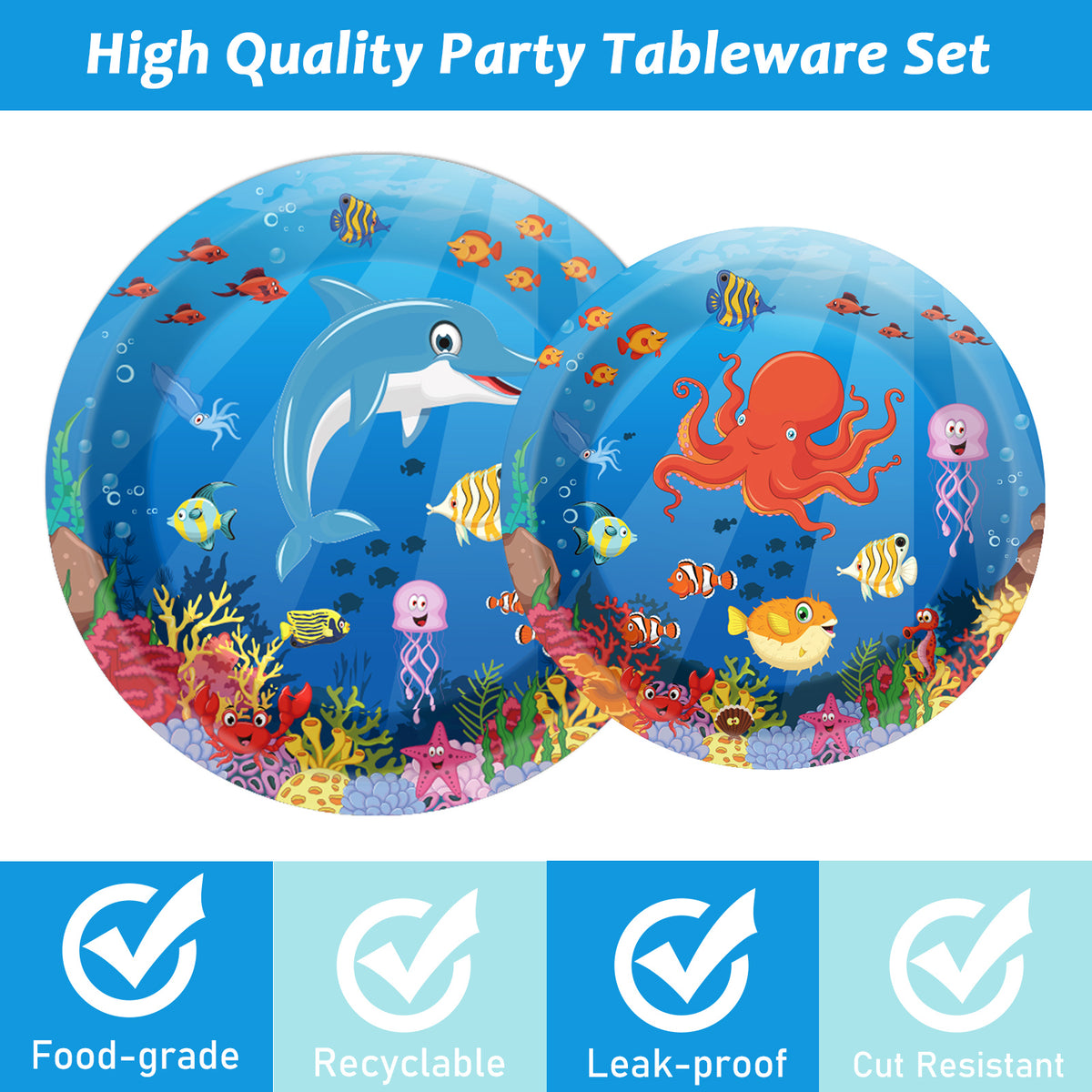 96 Pcs Under The Sea Party Tableware Supplies for 24 Guests