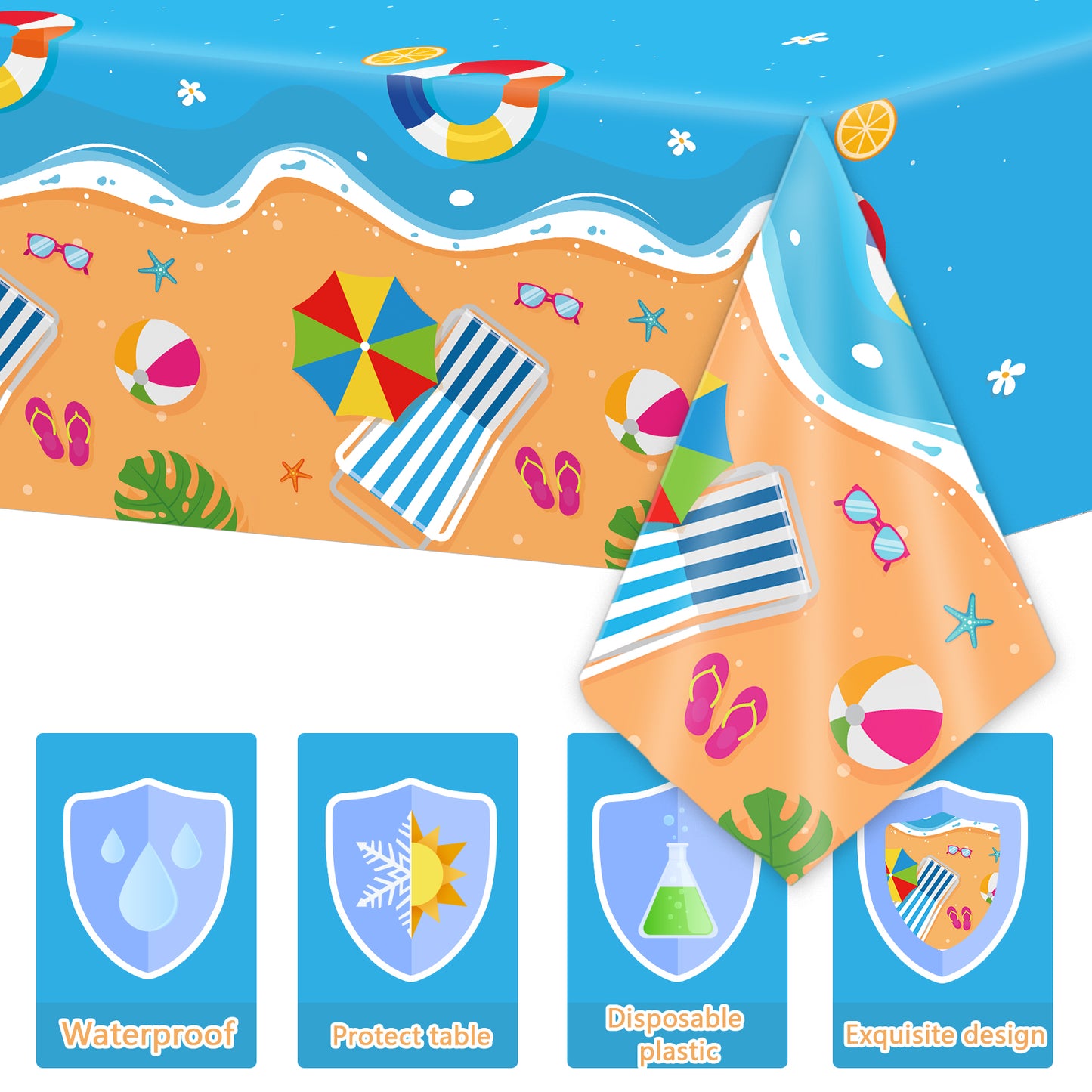 Summer Beach Party Plastic Tablecloth,Set of 3