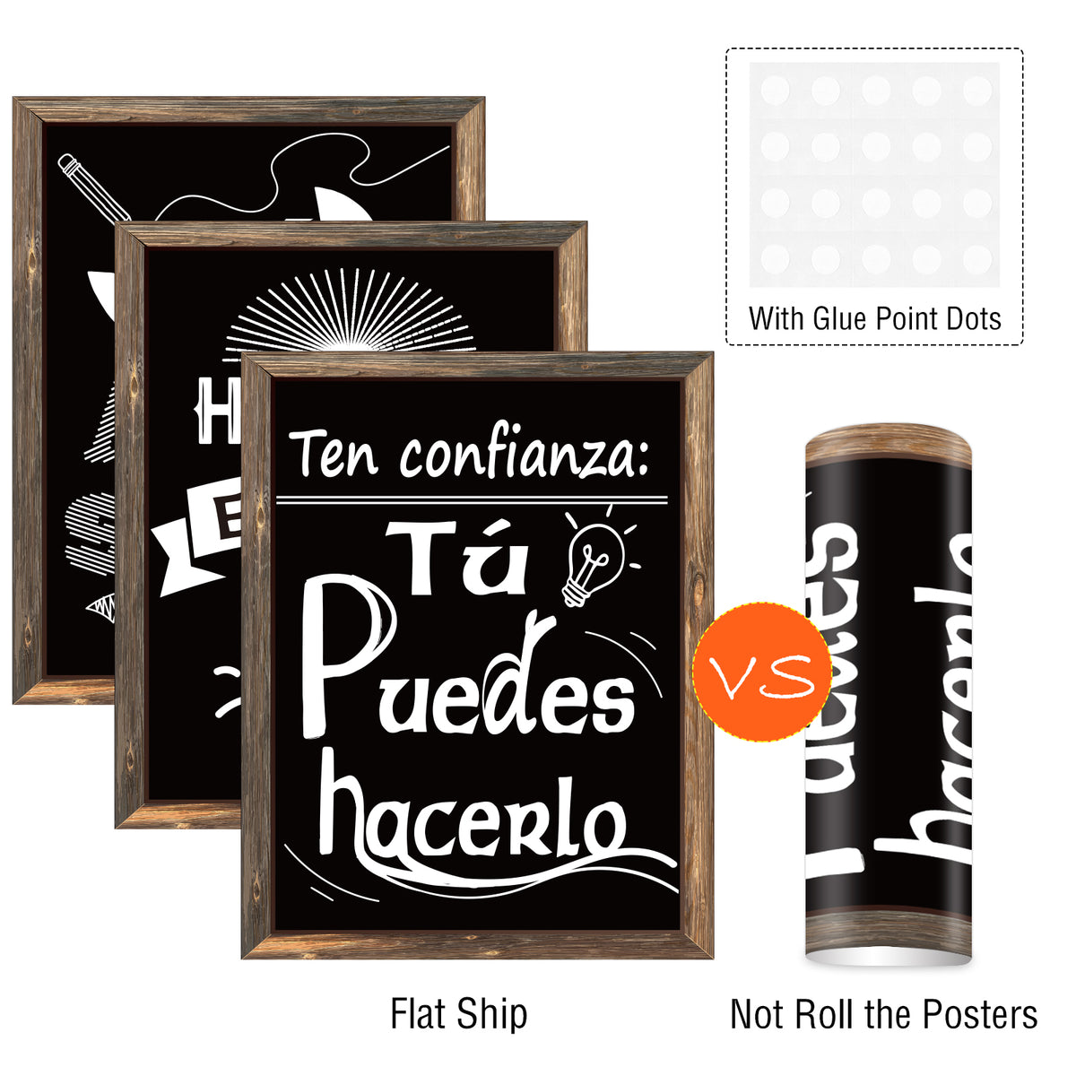 Spanish Bienvenidos Posters Classroom Decorations with Adhesive Dots - 17 Pack Black