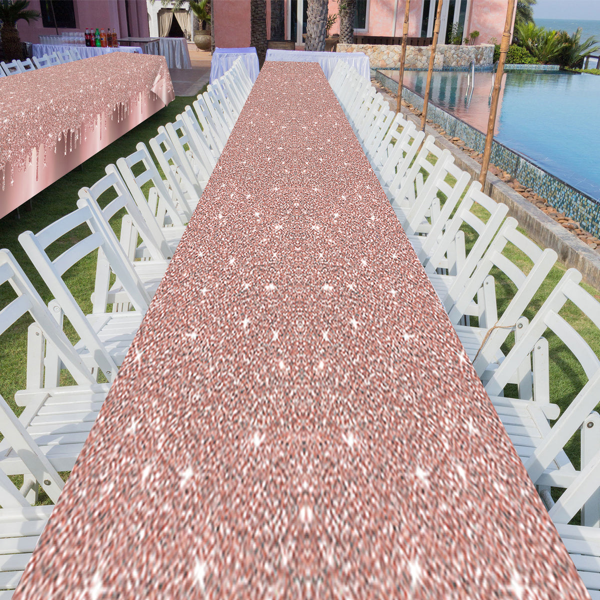 6 pcs Pink Rose Golden Birthday Party Tablecloths Supplies 54" x 108"