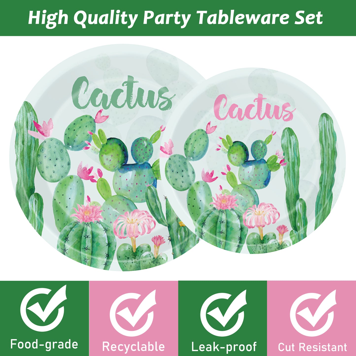 96 Pcs Cactus Party Tableware Supplies for 24 Guests