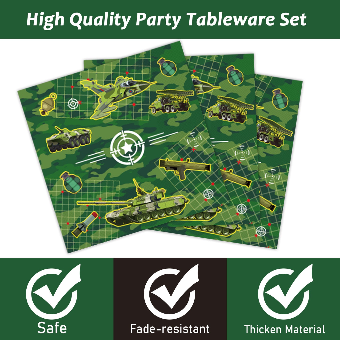 96 Pieces Camo Birthday Party Tableware Set Camouflage Paper Plates Napkins Forks for 24 Guests