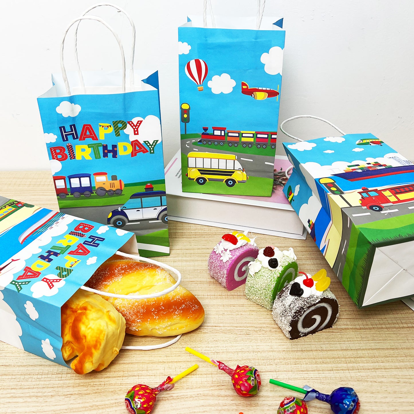 Transportation Party Gift Treat Bags with Handle, 12pieces