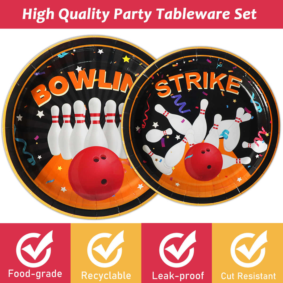 96 Pcs Bowling Party Tableware Set for 24 Guests