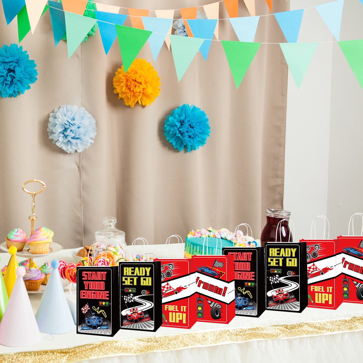 16 Pcs Racing Car Party Supplies Bags