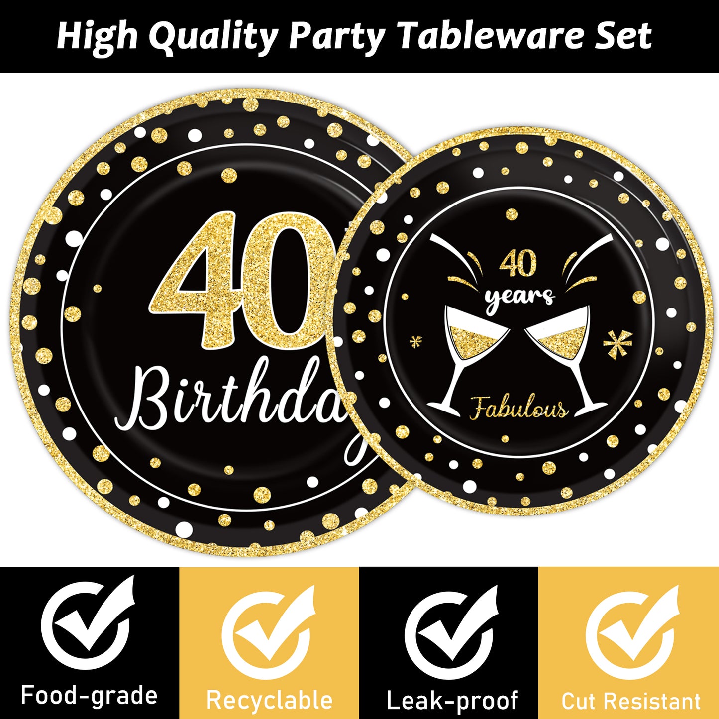 40th Birthday Theme Party Supplies,Plates Napkins Forks Set of 96pcs