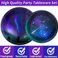 96 Pieces Starry Night Supplies Tableware Set Outer Space Paper Plates Napkins Forks for 24 Guests