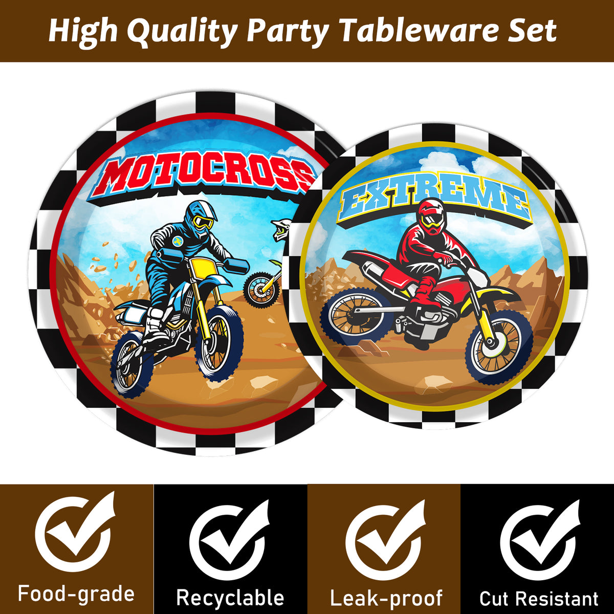 Dirt Bike Theme Party Supplies,Plates Napkins Forks Set of 96pcs