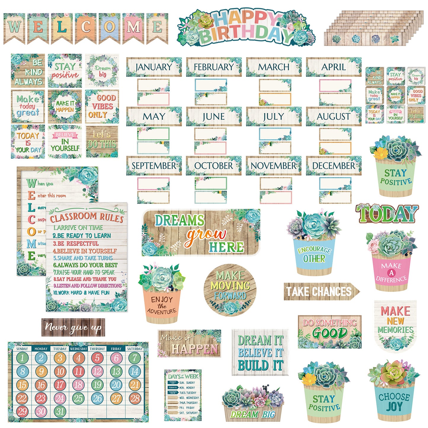 Succulents Classroom Decor Succulents Cutouts Potted Bulletin Board Decorations