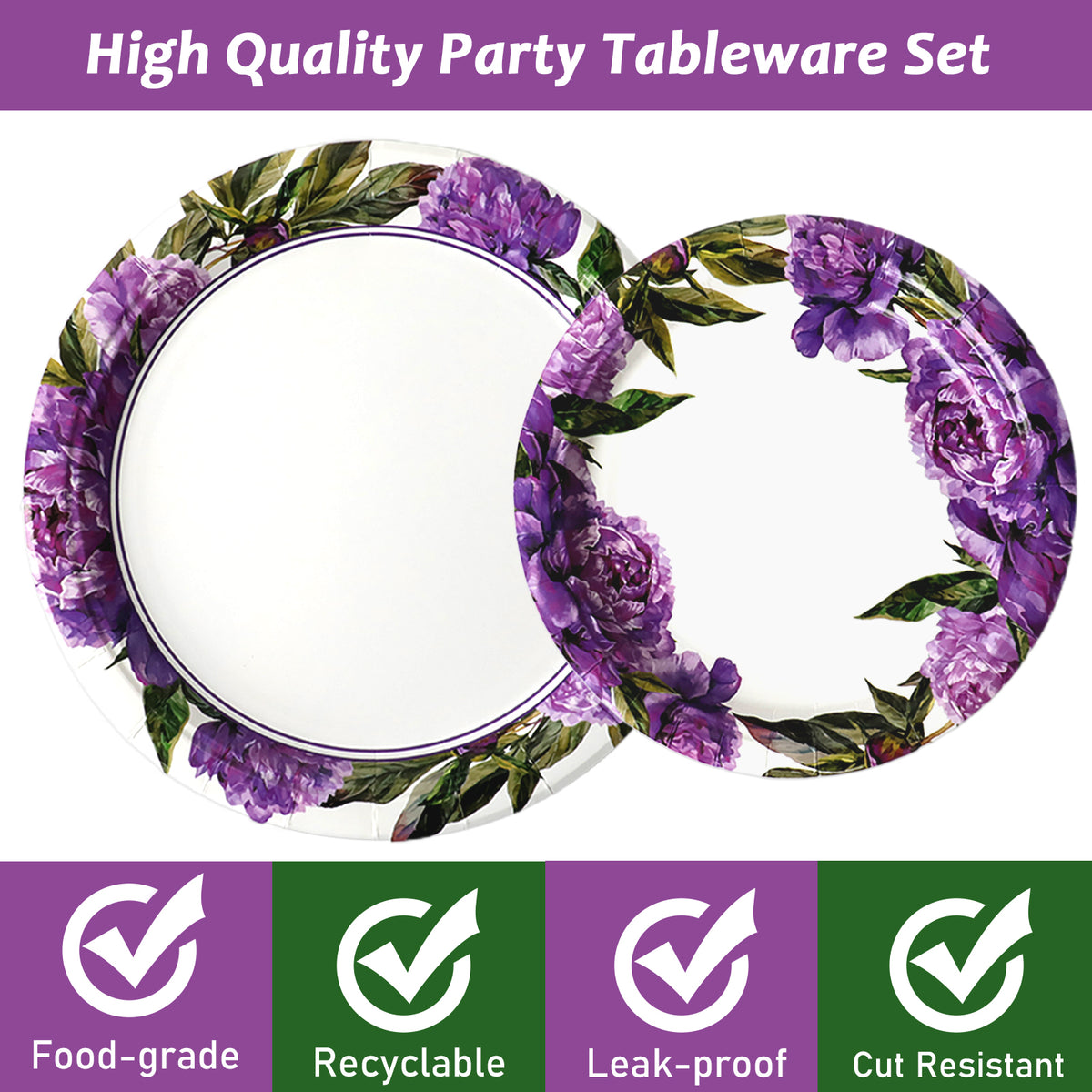 Peony Theme Party Supplies,Plates Napkins Forks Set of 96pcs
