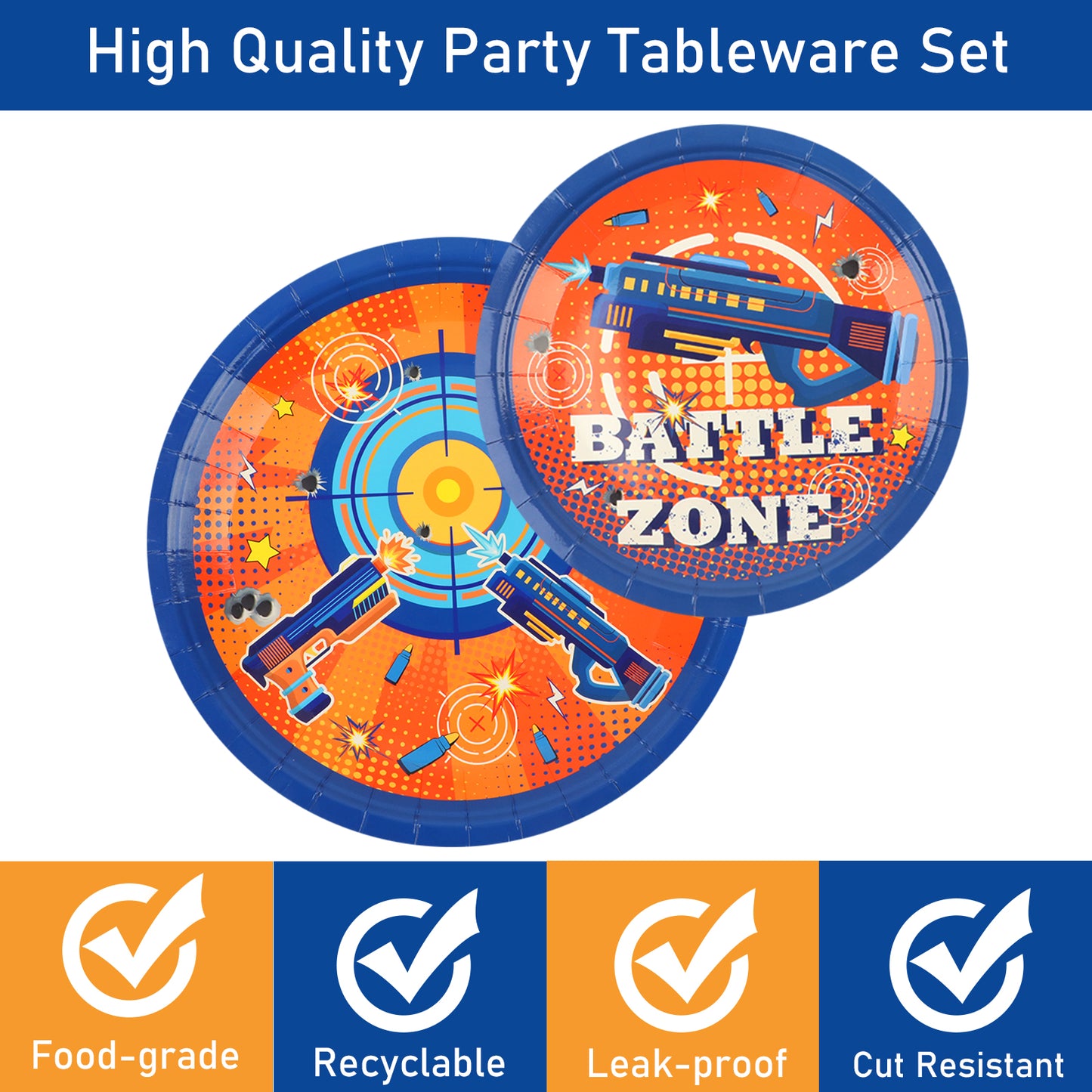 Dart War Theme Party Supplies,Plates Napkins Forks Set of 96pcs