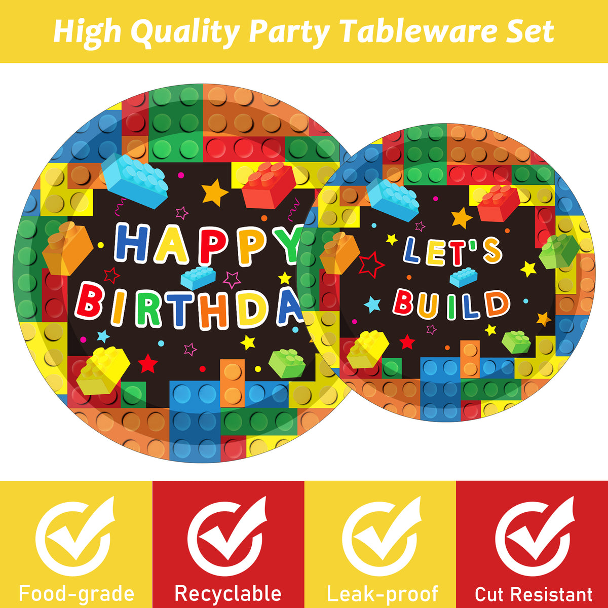 96 Pcs Building Block Birthday Party Supplies for 24 Guests