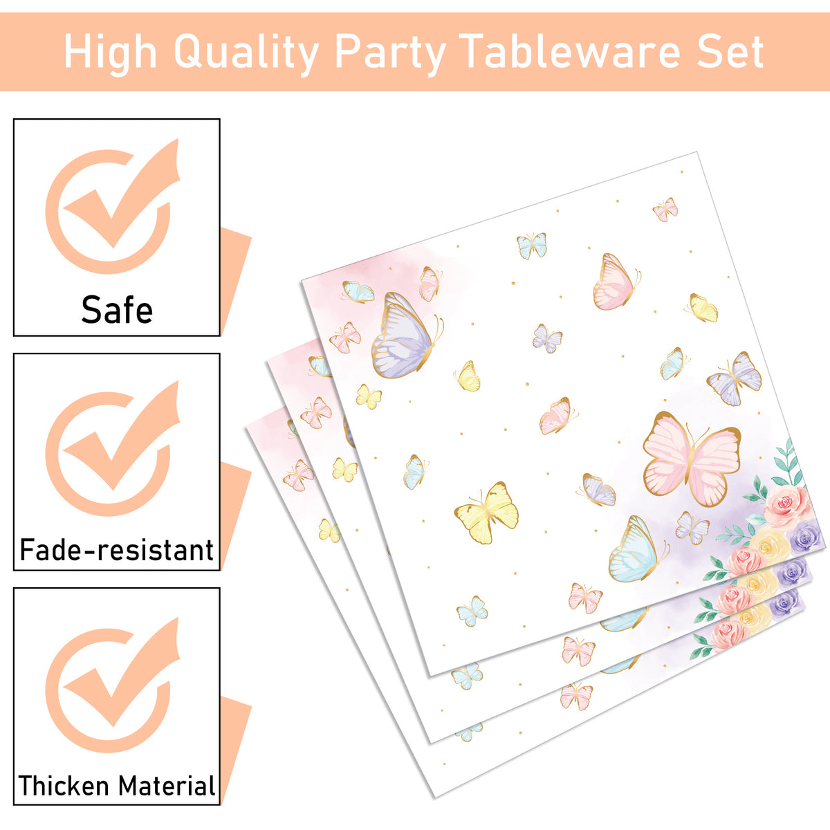 Butterfly Theme Party Supplies,Plates Napkins Forks Set of 96pcs