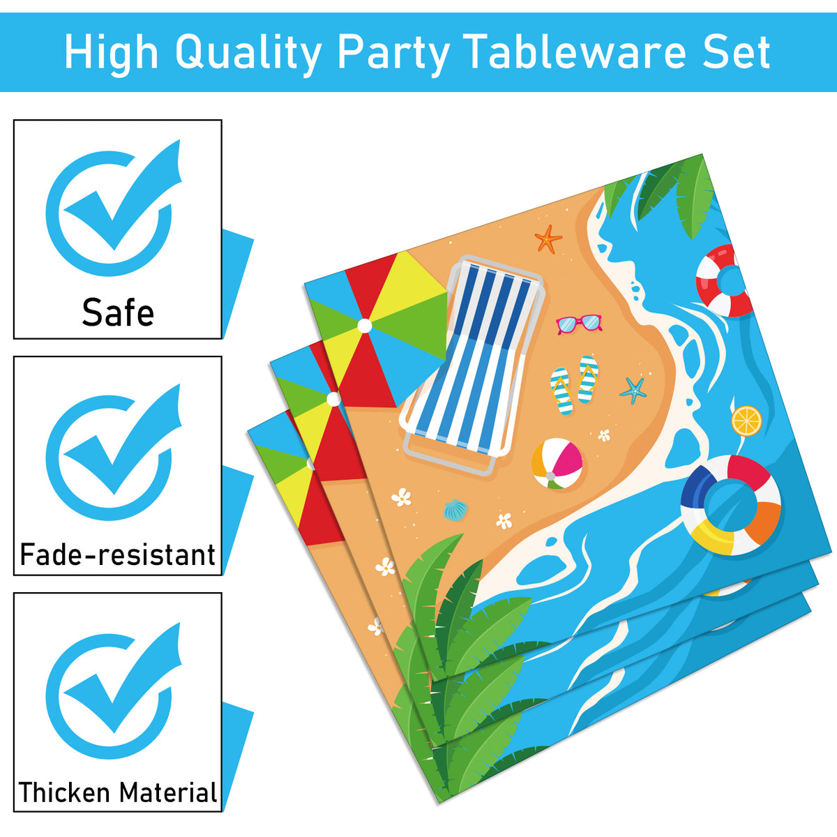 Beach Theme Party Supplies,Plates Napkins Forks Set of 96pcs