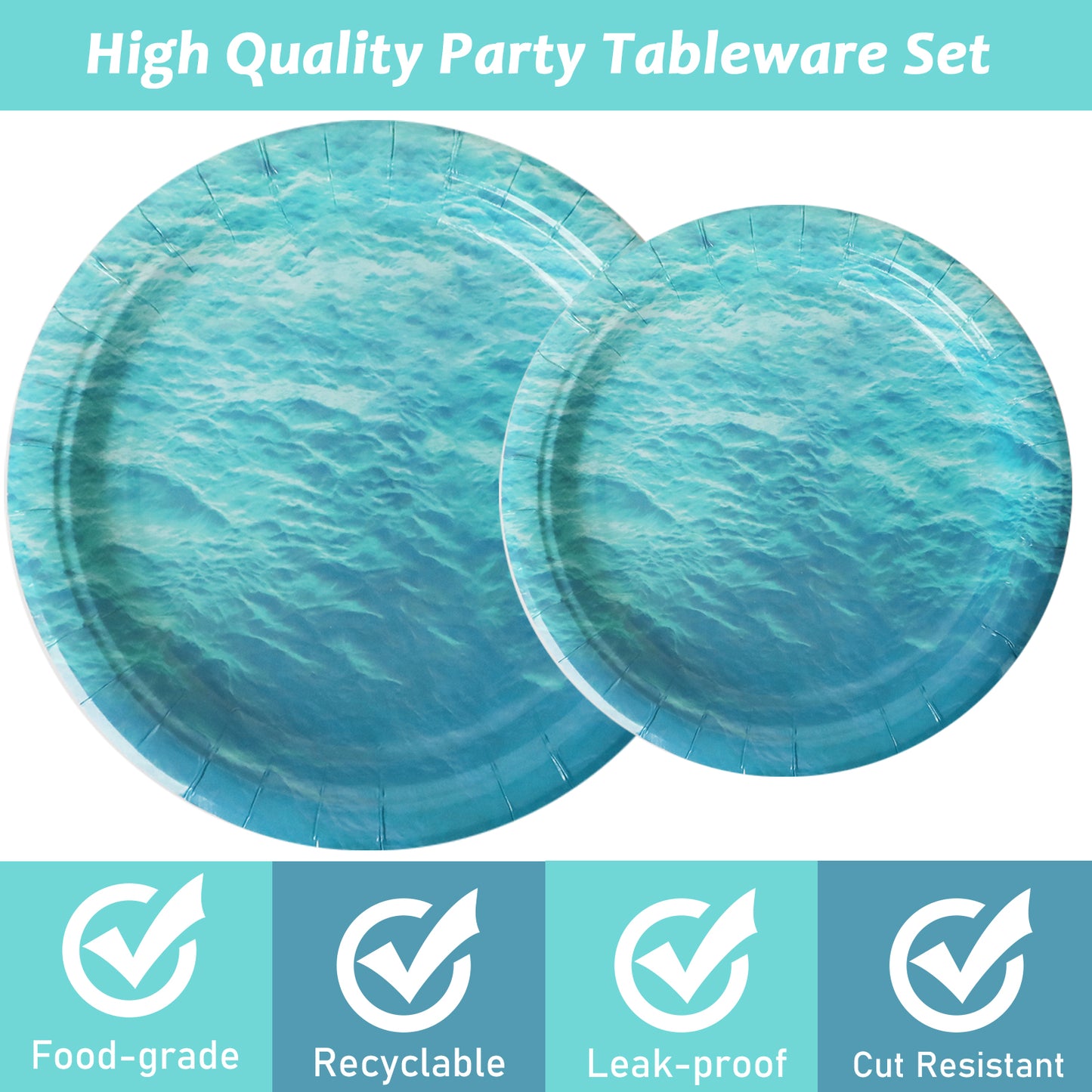 96 Pieces Ocean Sea Party Tableware Set Paper Plates Napkins Forks for 24 Guests