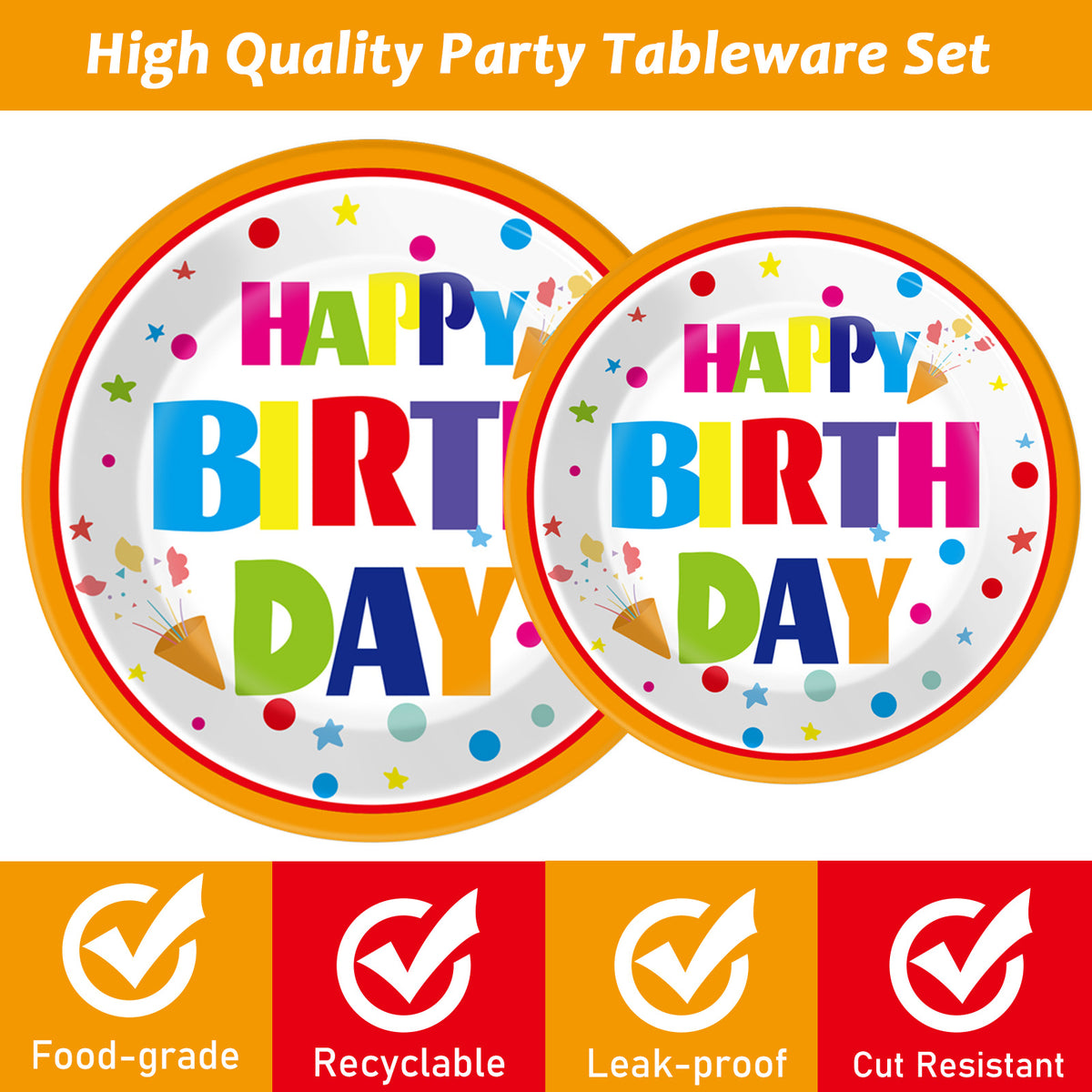 Happy Birthday Party Supplies,Plates Napkins Forks Set of 96pcs