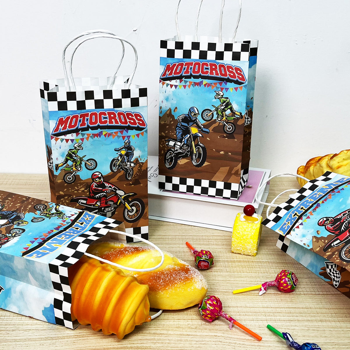 Dirt Bike Party Gift Treat Bags with Handle, 12pieces