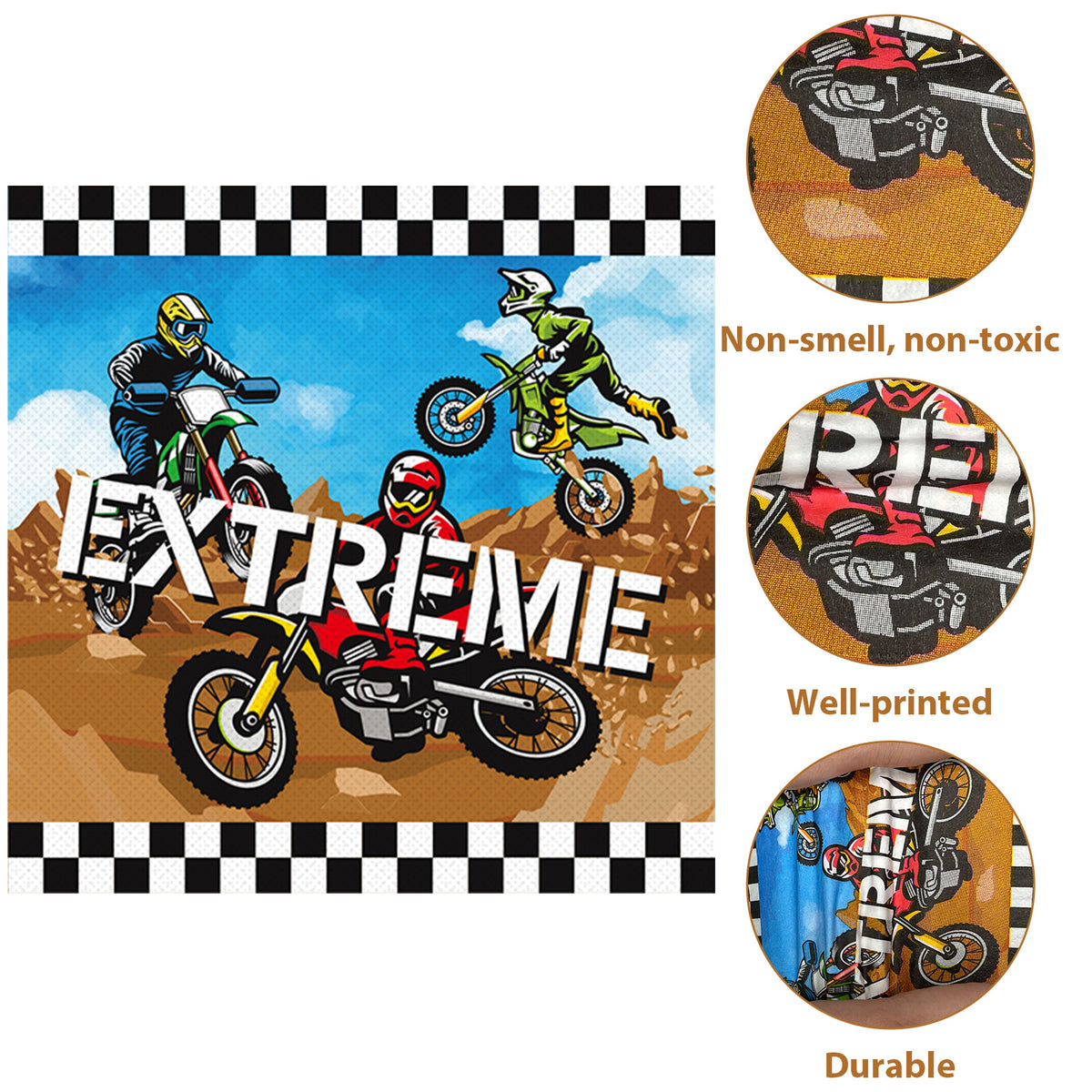 Disposable Dirt Bike Theme Party Napkins,Set of 50 Counts