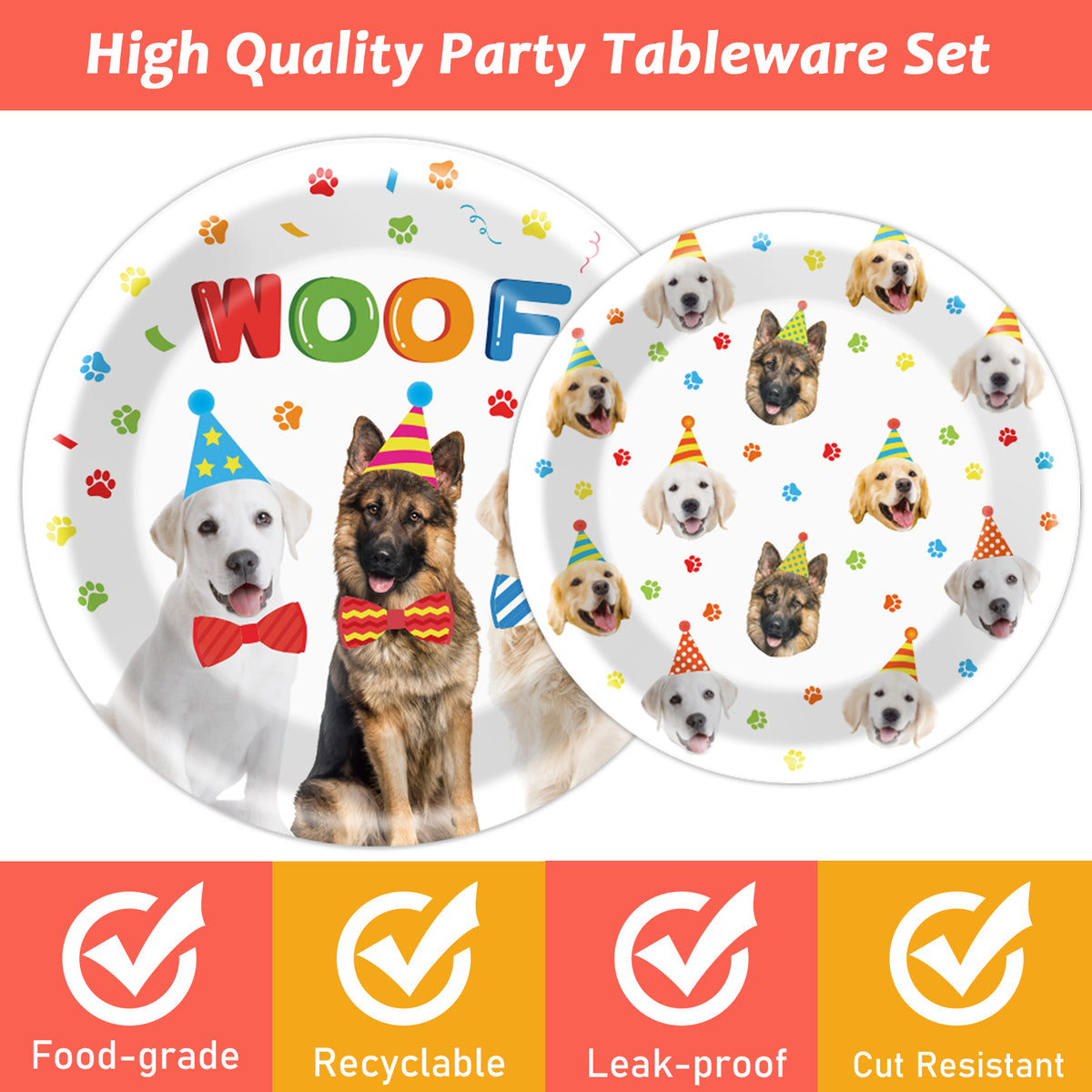 Dog Theme Party Supplies,Plates Napkins Forks Set of 96pcs