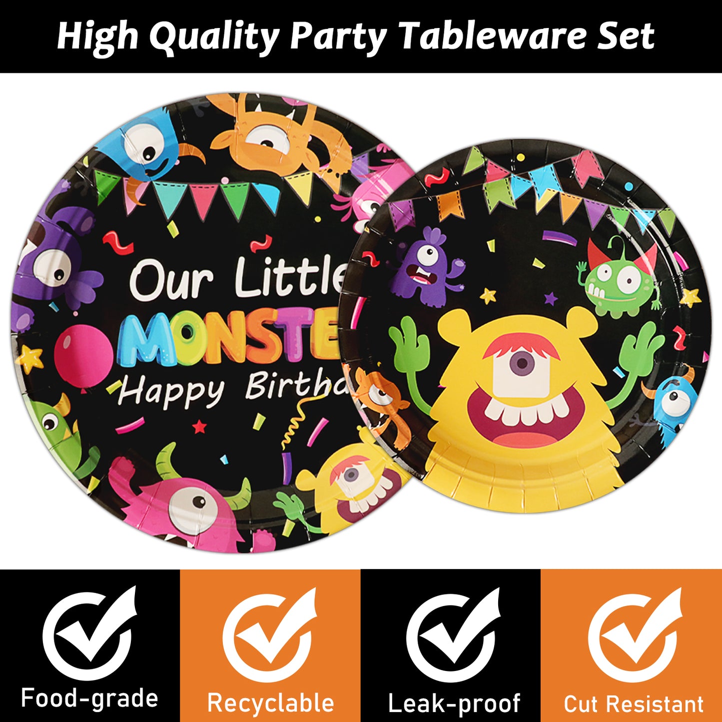 96 Pcs Monster Party Tableware Set  Decoration Supplies for 24 Guests