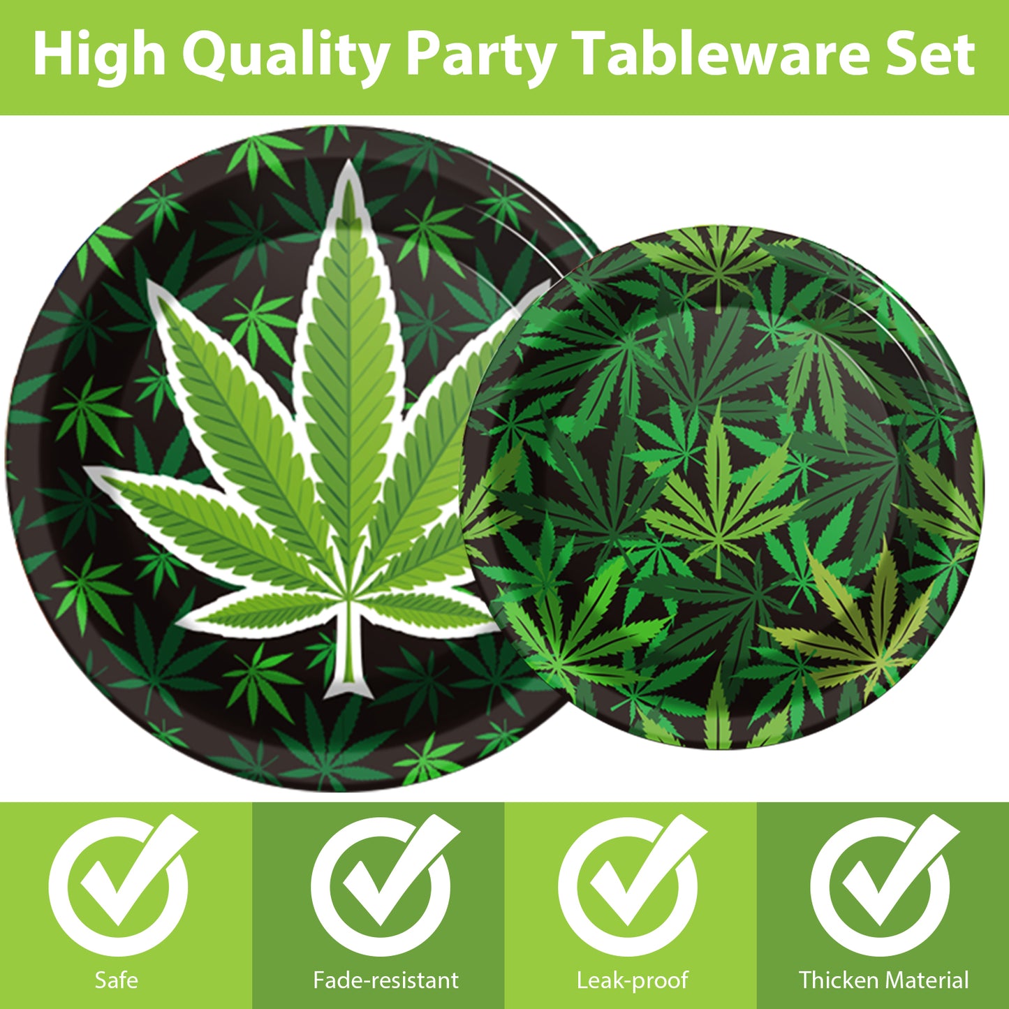 96 Pieces Weed Themed Party Tableware Set Paper Plates Napkins Forks for 24 Guests