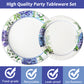 Hydrangea Theme Party Supplies,Plates Napkins Forks Set of 96pcs