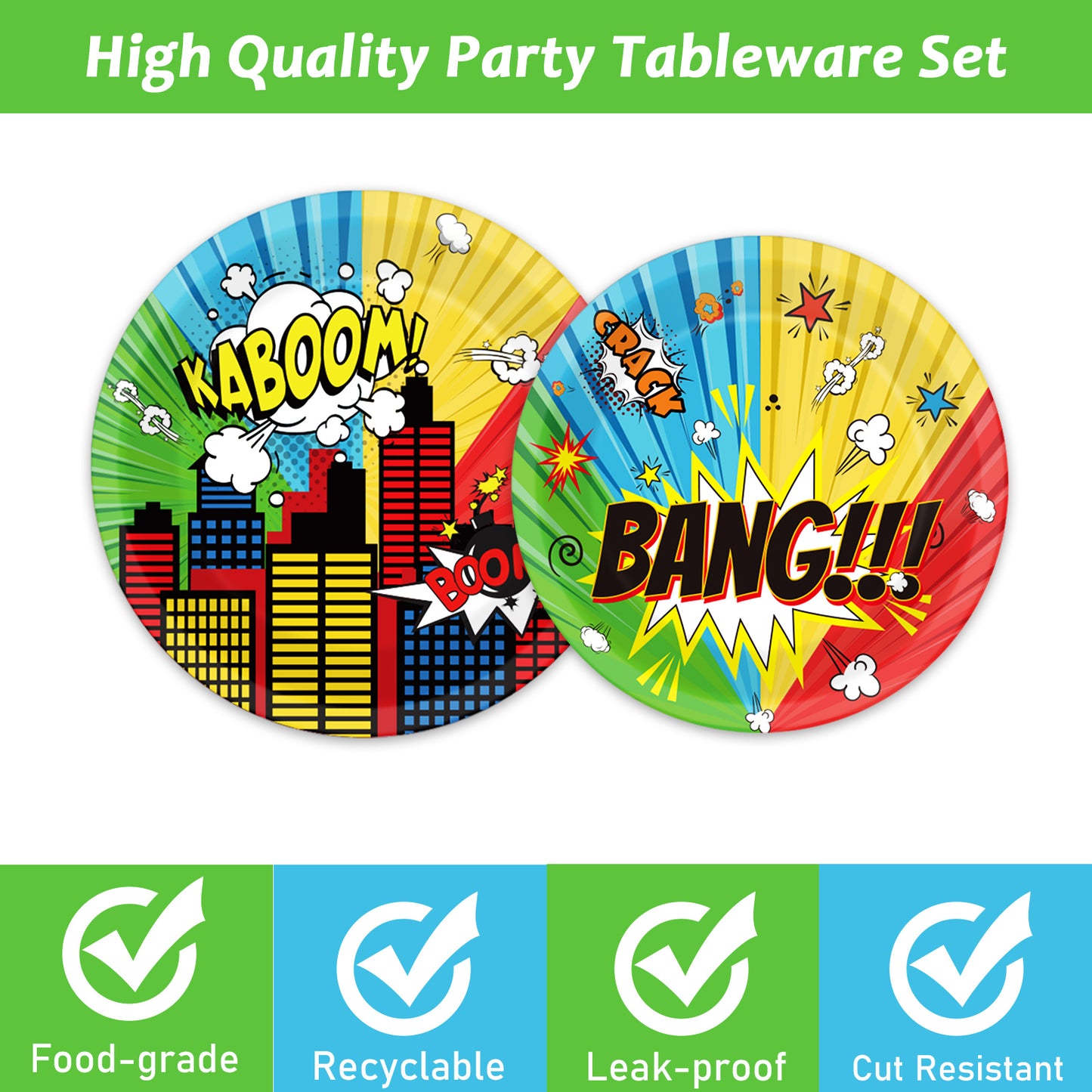 96 Pieces Superhero Party Tableware Set Paper Plates Napkins Forks for 24 Guests