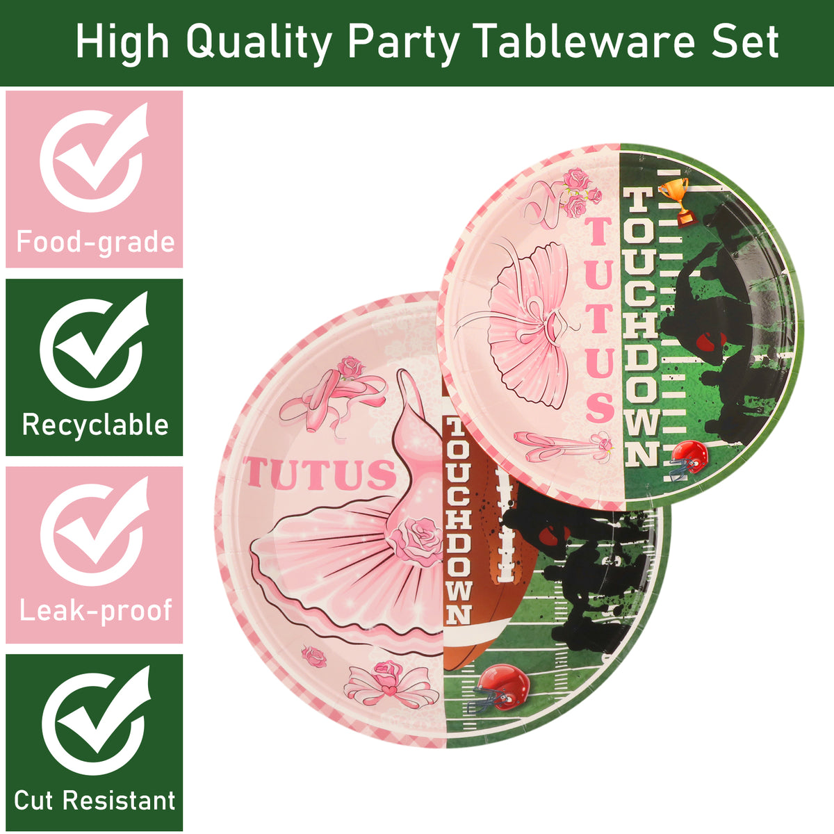 96 Pcs Ballet or football Gender Reveal Party Tableware Set for 24 Guests