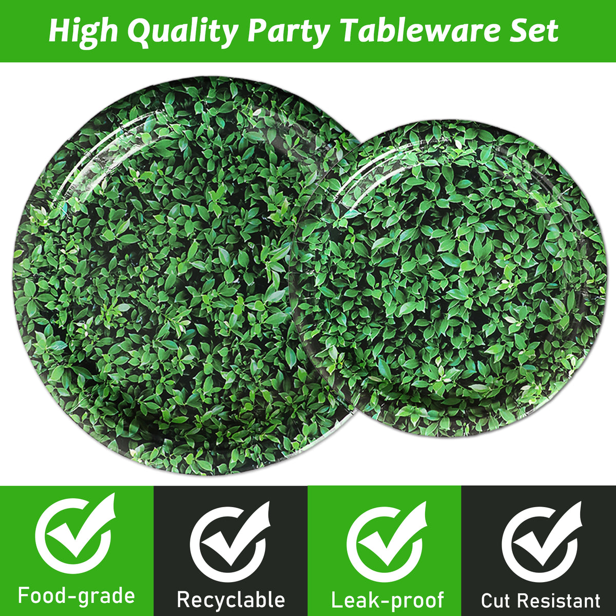 Green Leaves Theme Party Supplies,Plates Napkins Forks Set of 96pcs