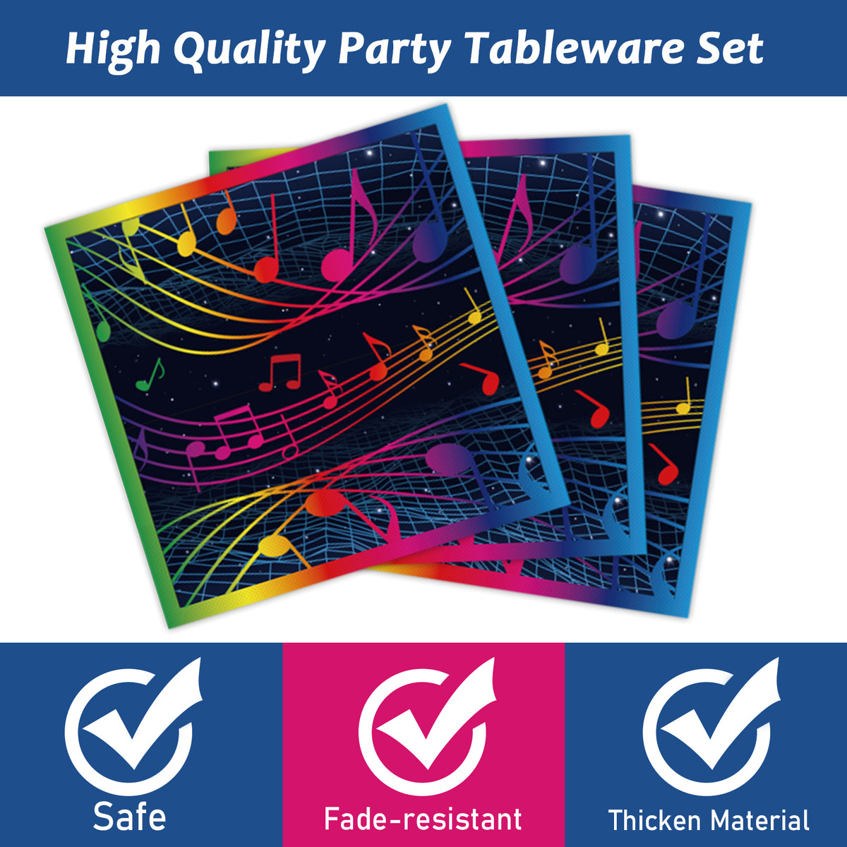 96 Pieces Musical Notes Tableware Set Paper Plates Napkins Forks for 24 Guests