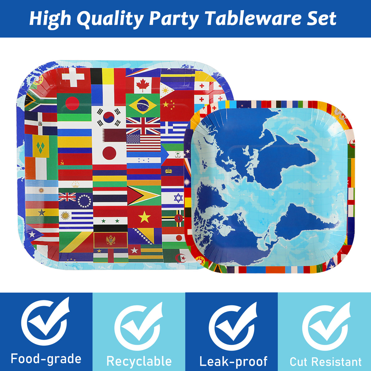 96 Pcs International World Flags Party Supplies Tableware Set for 24 Guests