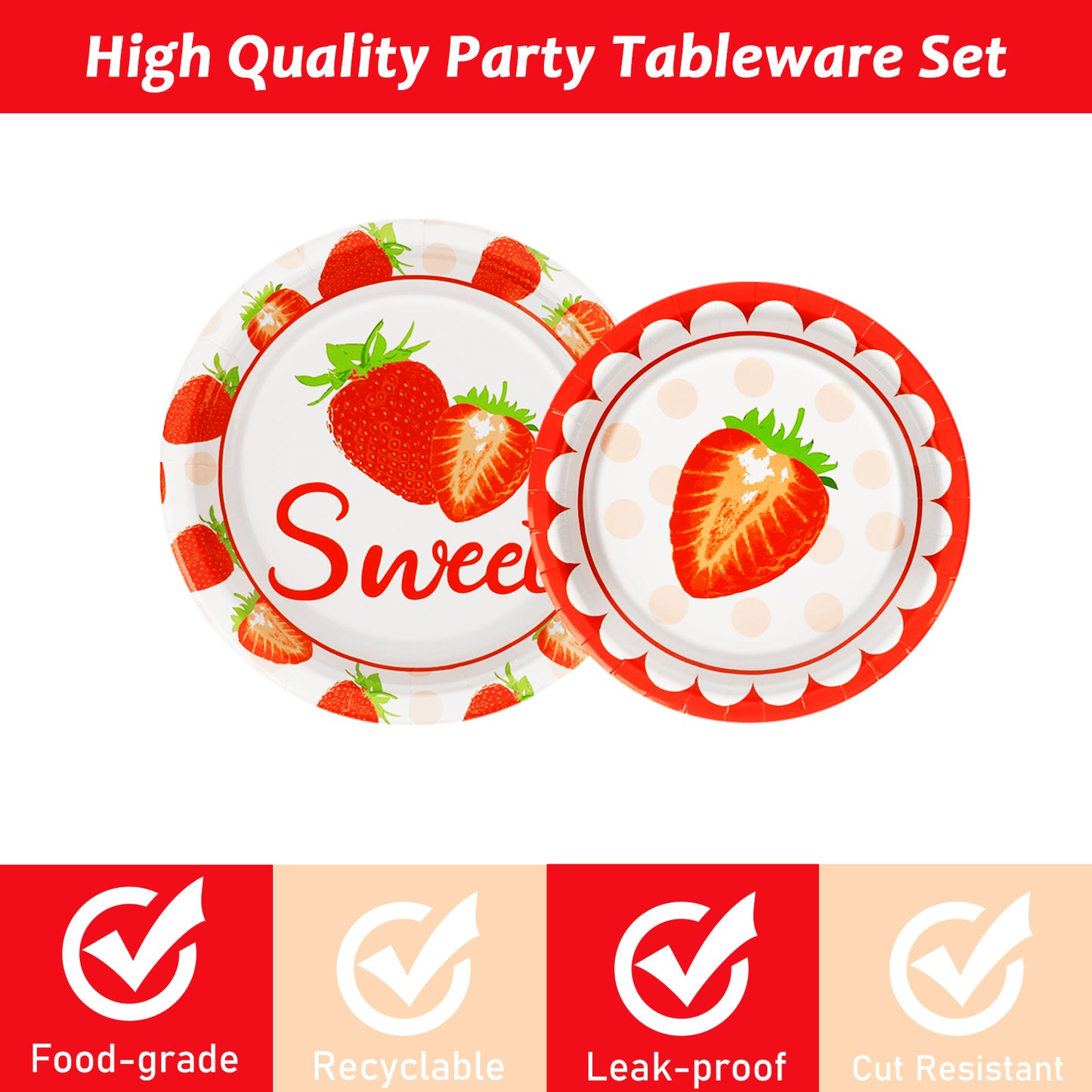 96 Pcs Strawberry Party Tableware Set Supplies for 24 Guests