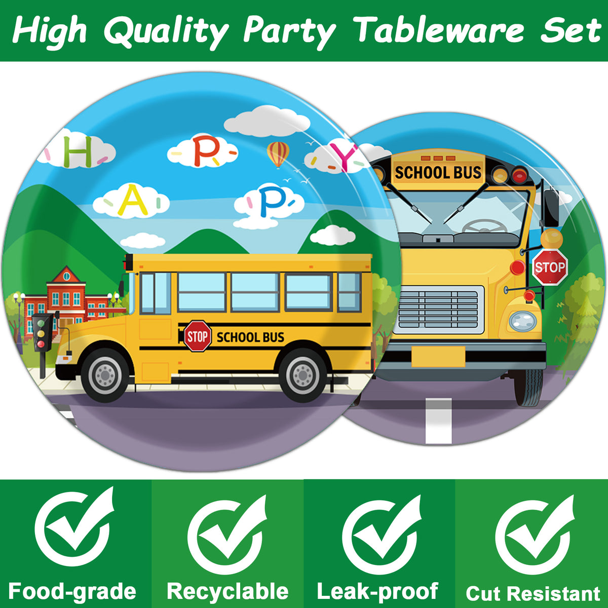 96 Pieces School Bus TableWare Set Back to School Plates Napkins Forks for 24 Guests