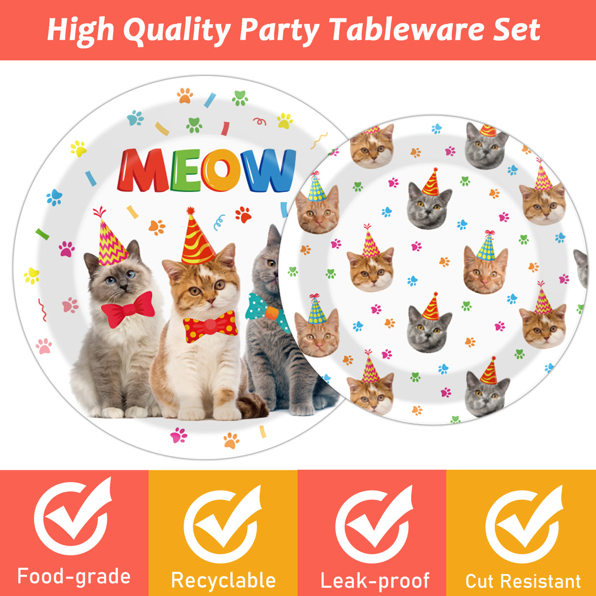 Kitten Theme Party Supplies,Plates Napkins Forks Set of 96pcs