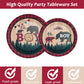 96 Pieces Oh Boy Buffalo Baby Shower Tableware Set Paper Plates Napkins Forks for 24 Guests