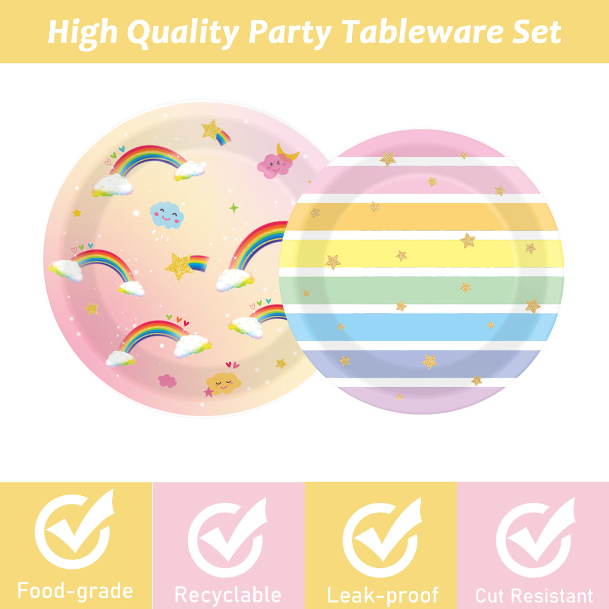 96 Pieces Rainbow Party Tableware Set Paper Plates Napkins Forks for 24 Guests