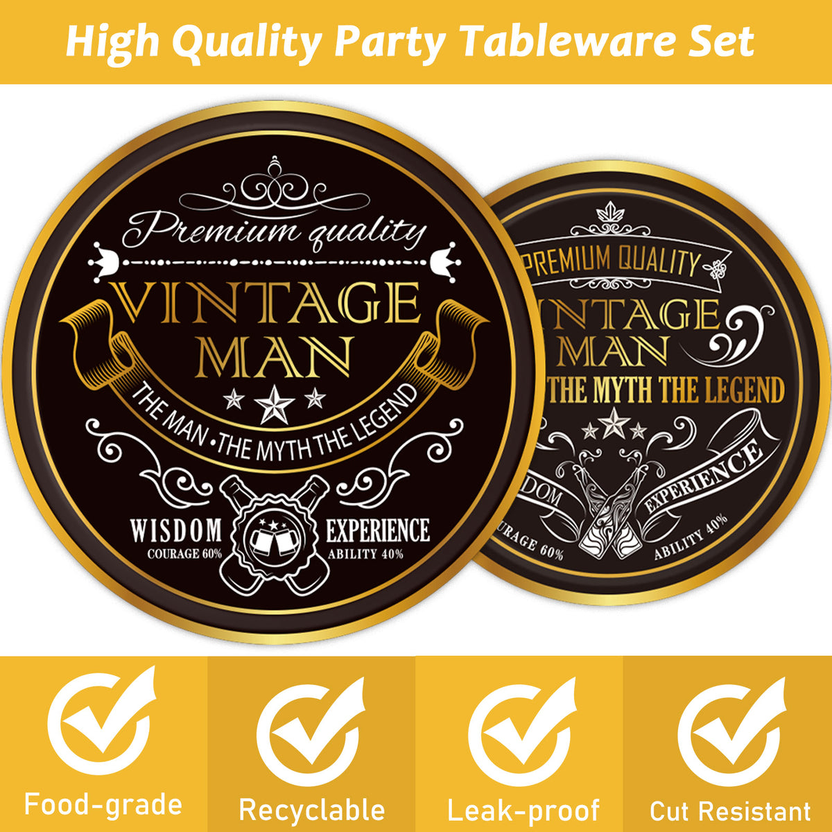96 Pcs Vintage Aged Party Tableware for 24 Guests for Men