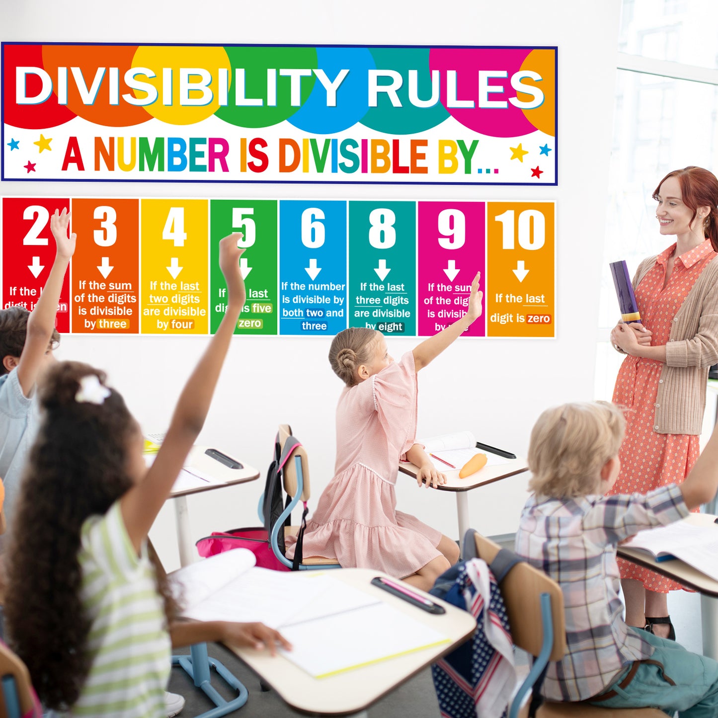 Educational Math Posters Math Divisibility Rules Classroom Banner - 2 pack