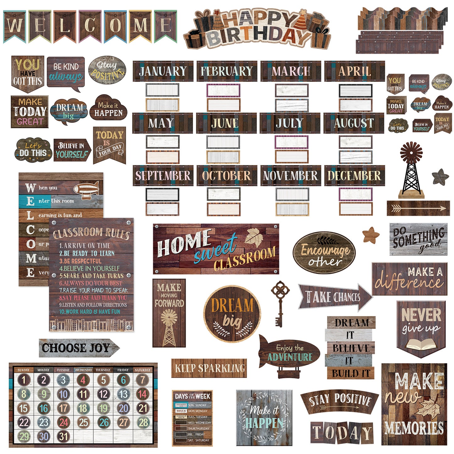 Classroom Environment Decor Set Industrial Chic Bulletin Board Decorations