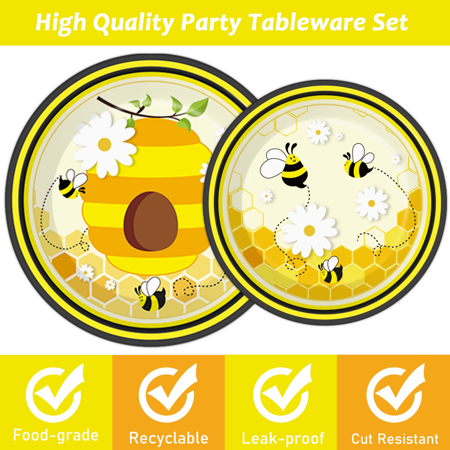 Bee tableware set - baby shower or birthday party supplies