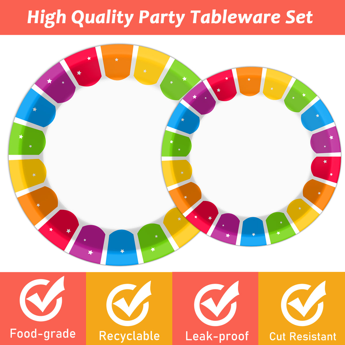 Rainbow Birthday Theme Party Supplies,Plates Napkins Forks Set of 96pcs