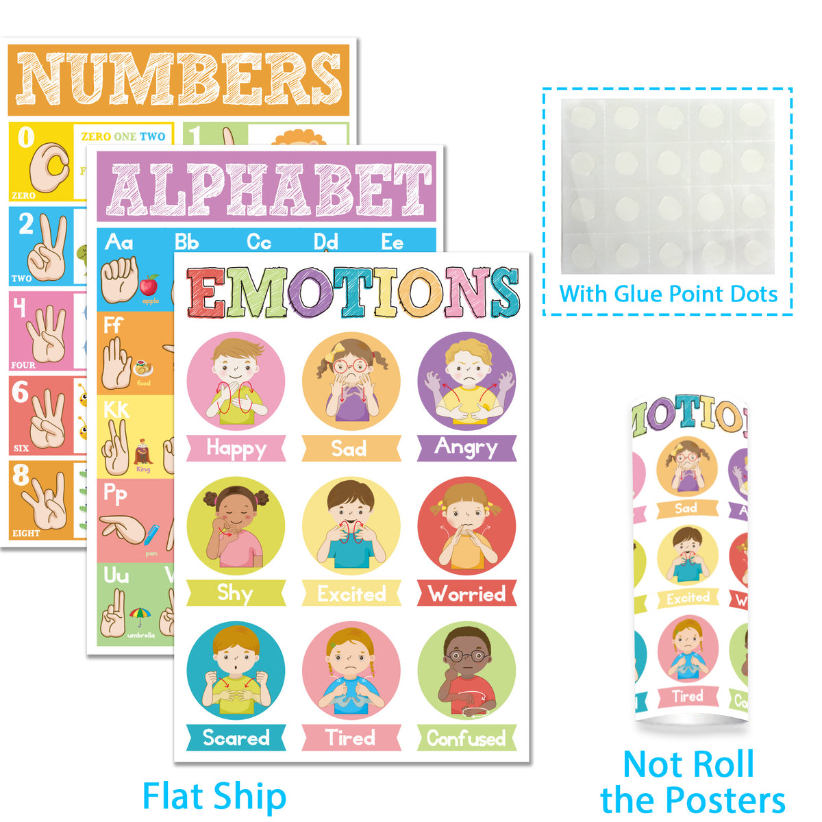 3 Pieces ASL Poster Sign Language Posters for Toddler Kids Students Classroom Decorations