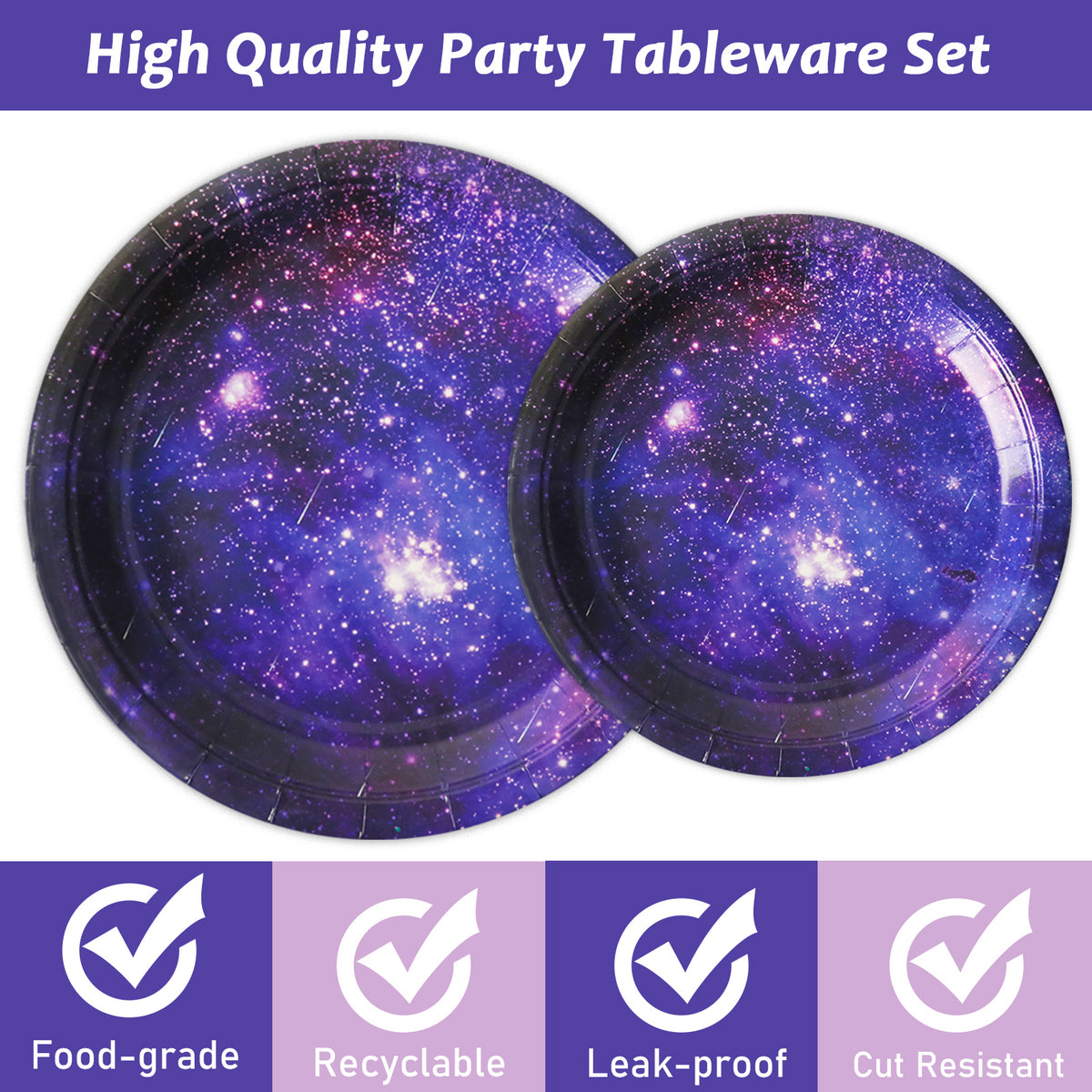 Galaxy Space Theme Party Supplies,Plates Napkins Forks Set of 96pcs