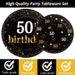 50th Birthday Theme Party Supplies,Plates Napkins Forks Set of 96pcs