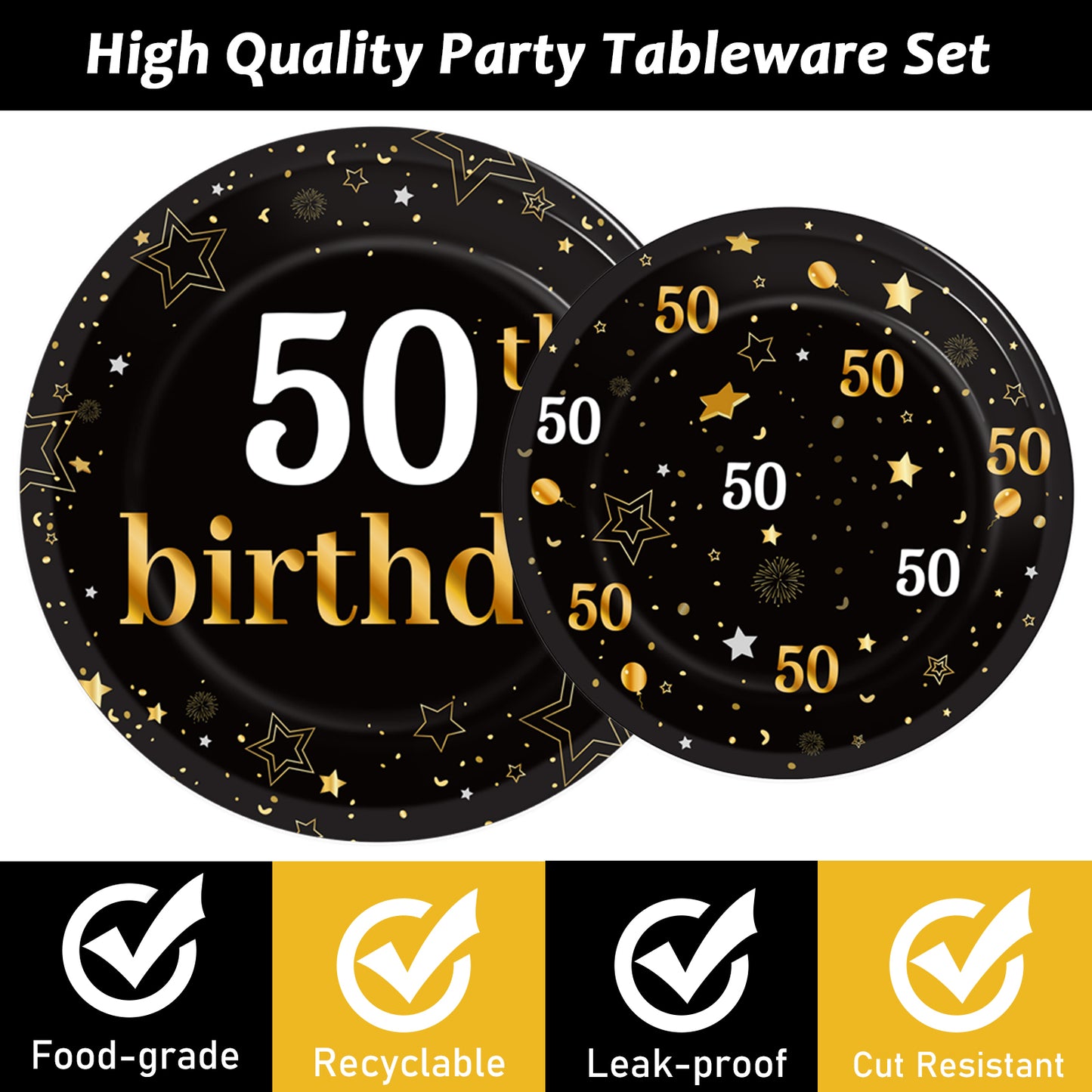 50th Birthday Theme Party Supplies,Plates Napkins Forks Set of 96pcs