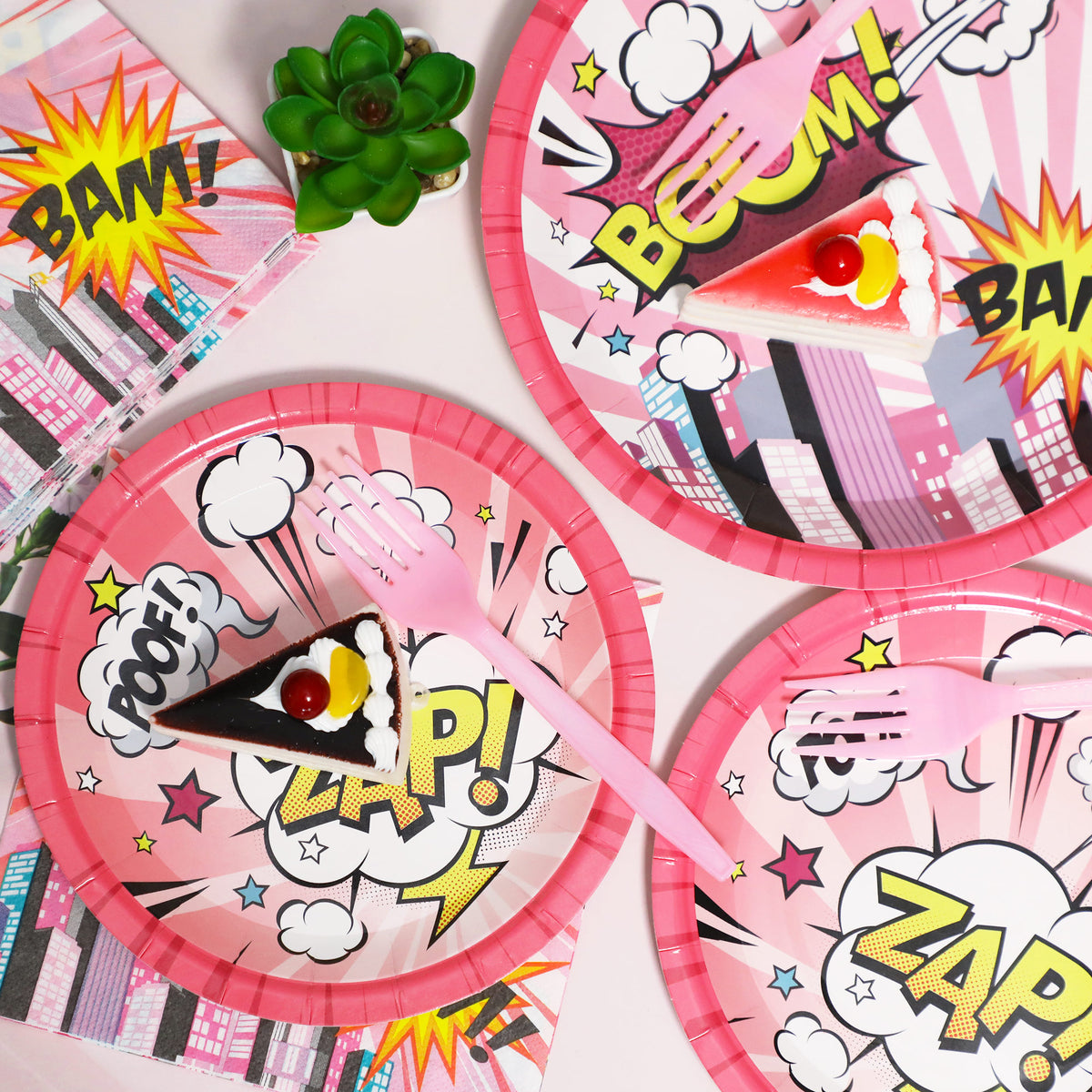 96 Pcs Super Hero Girl Party Tableware Supplies for 24 Guests